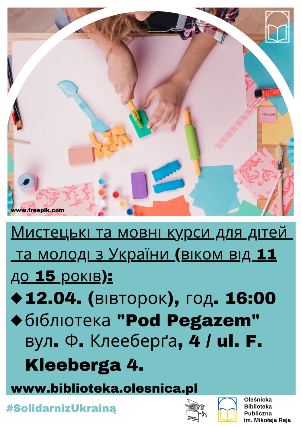 Plakat promujący spotkanie dla młodzieży w języku ukraińskim